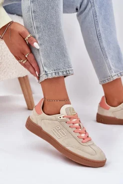 Zamszowe Buty Sportowe Sneakersy Damskie D.Franklin DFSH387005 Beżowe