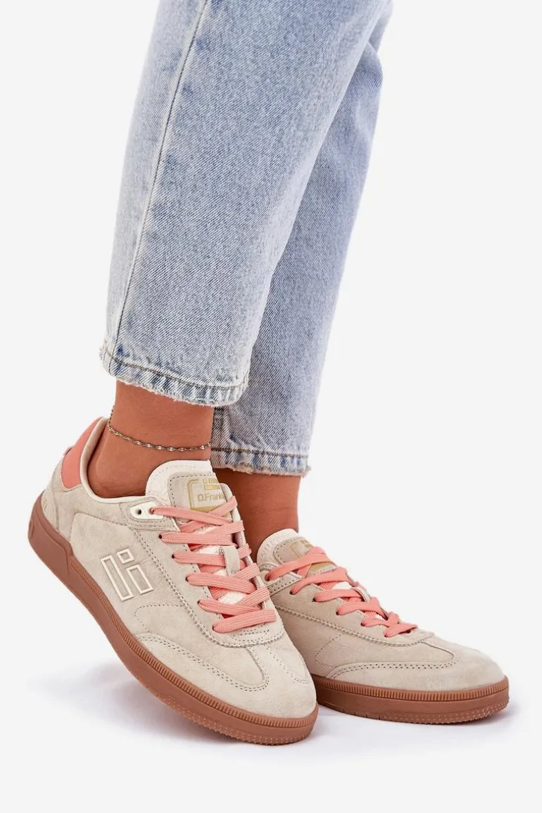 Zamszowe Buty Sportowe Sneakersy Damskie D.Franklin DFSH387005 Beżowe
