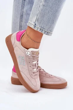 Zamszowe Buty Sportowe Sneakersy Damskie D.Franklin DFSH387005 Brudny Róż