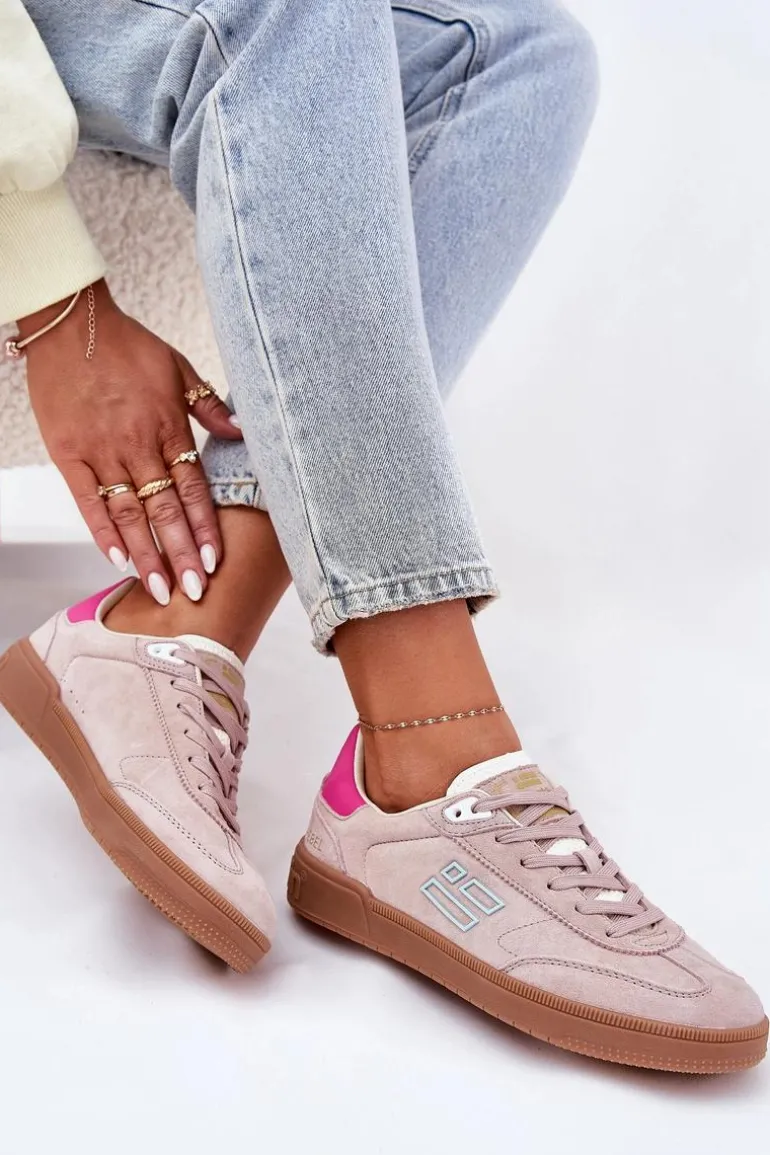 Zamszowe Buty Sportowe Sneakersy Damskie D.Franklin DFSH387005 Brudny Róż