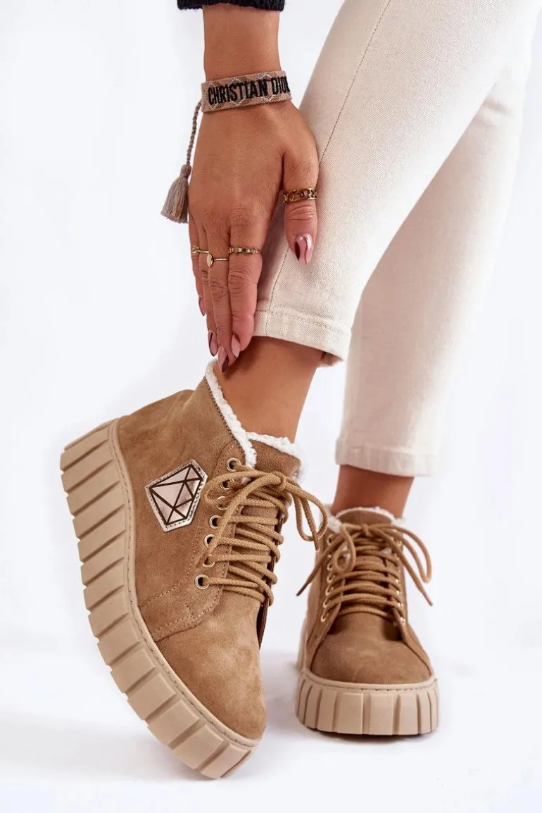 Zamszowe Buty Sportowe Wiązane Lewski Shoes 3252/N Beżowe