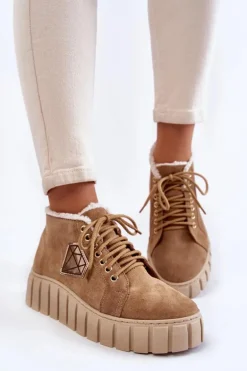 Zamszowe Buty Sportowe Wiązane Lewski Shoes 3252/N Beżowe