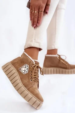 Zamszowe Buty Sportowe Wiązane Lewski Shoes 3252/N Beżowe