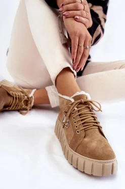 Zamszowe Buty Sportowe Wiązane Lewski Shoes 3252/N Beżowe