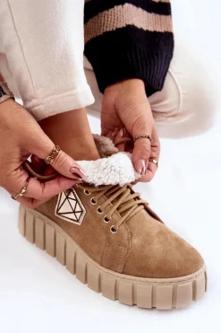 Zamszowe Buty Sportowe Wiązane Lewski Shoes 3252/N Beżowe