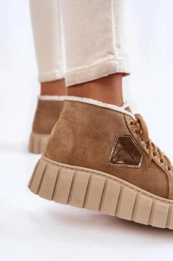 Zamszowe Buty Sportowe Wiązane Lewski Shoes 3252/N Beżowe