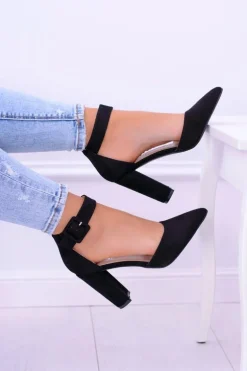 Zamszowe Czarne Czółenka na Słupku Harinta