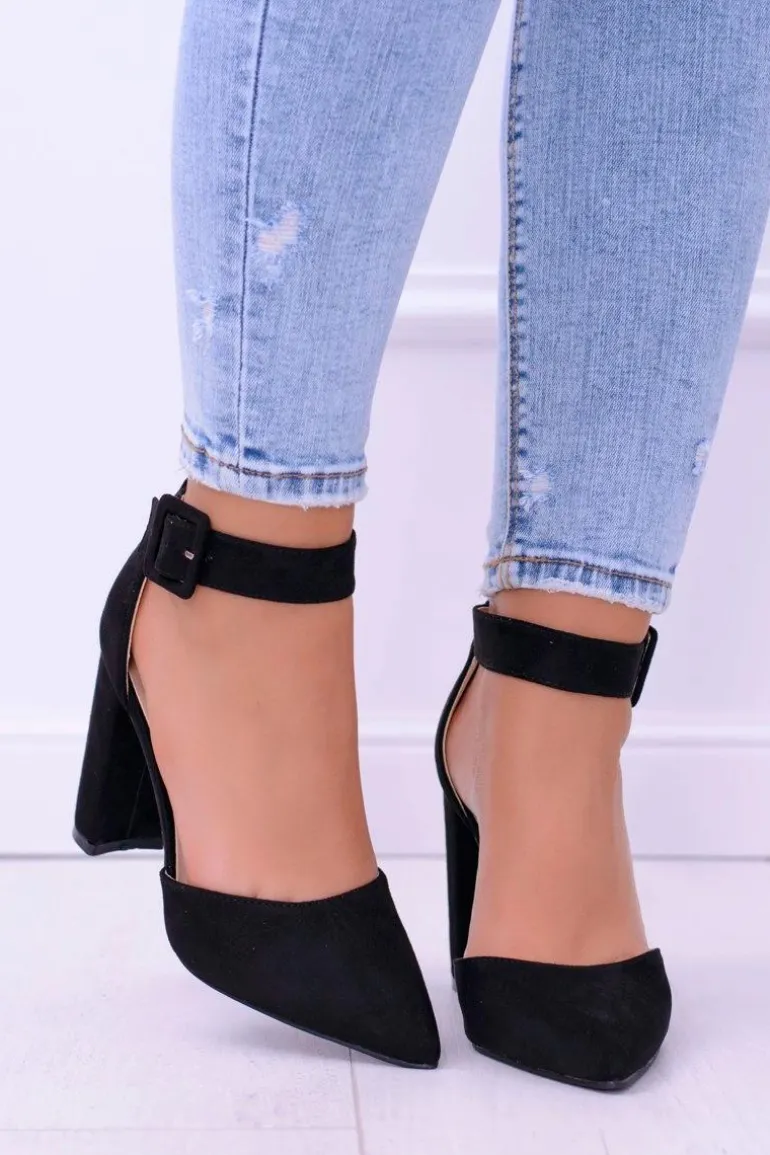 Zamszowe Czarne Czółenka na Słupku Harinta