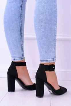 Zamszowe Czarne Czółenka na Słupku Harinta