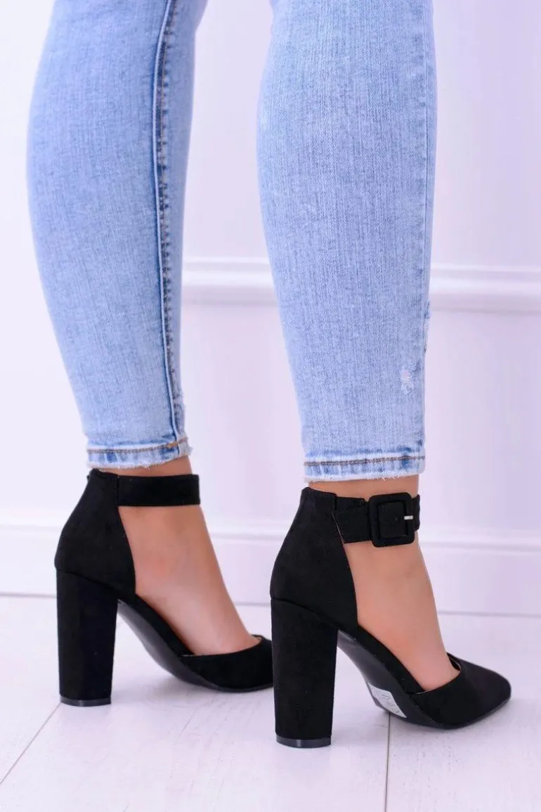 Zamszowe Czarne Czółenka na Słupku Harinta