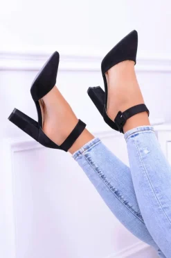 Zamszowe Czarne Czółenka na Słupku Harinta