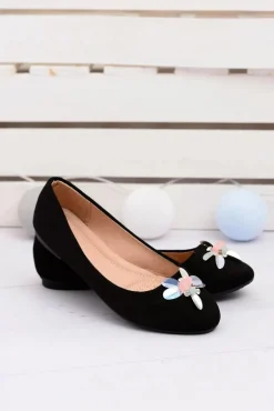 Zamszowe Czarne Damskie Balerinki Blume