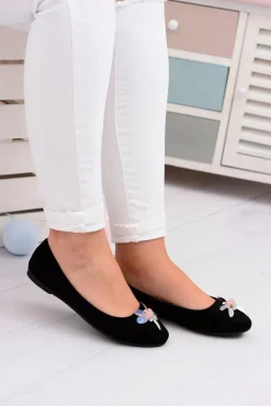 Zamszowe Czarne Damskie Balerinki Blume