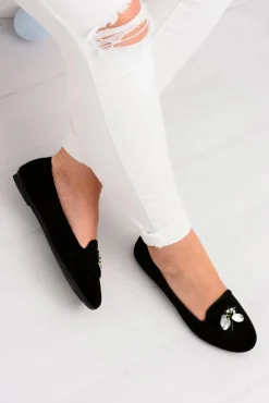 Zamszowe Czarne Damskie Balerinki Lordsy Veni