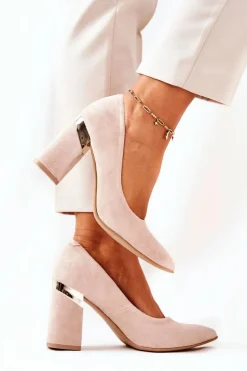 Zamszowe Czółenka Lewski 3117 Beżowe