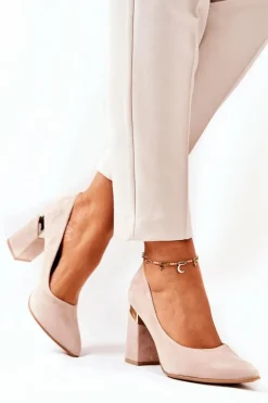 Zamszowe Czółenka Lewski 3117 Beżowe