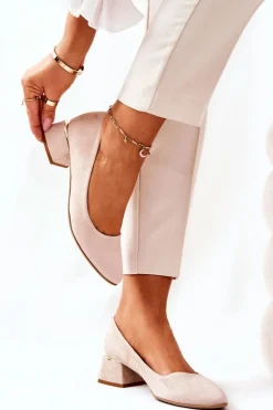 Zamszowe Czółenka Lewski 3118 Beżowe