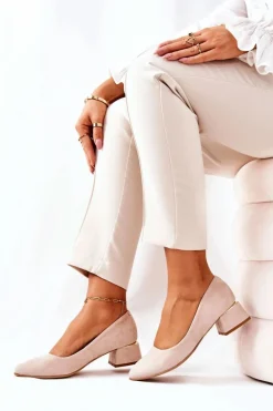 Zamszowe Czółenka Lewski 3118 Beżowe