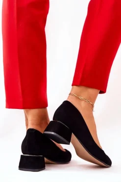 Zamszowe Czółenka Lewski 3118 Czarne