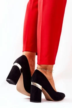 Zamszowe Czółenka Lewski 3117 Czarne