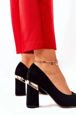 Zamszowe Czółenka Lewski 3117 Czarne