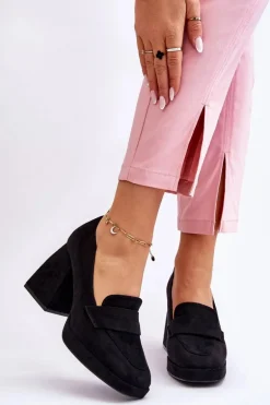 Zamszowe Czółenka Na Masywnym Obcasie I Platformie Czarne Adriel