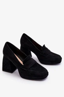 Zamszowe Czółenka Na Masywnym Obcasie I Platformie Czarne Adriel