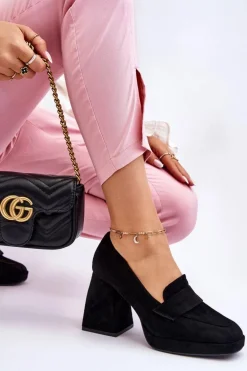 Zamszowe Czółenka Na Masywnym Obcasie I Platformie Czarne Adriel