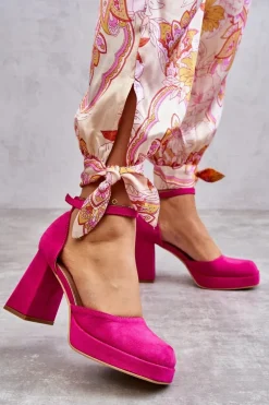 Zamszowe Czółenka Na Masywnym Obcasie I Platformie Fuksja Diame