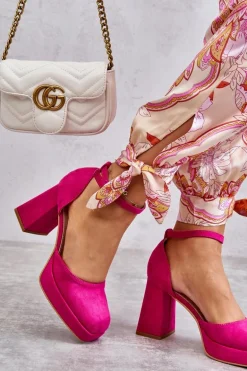 Zamszowe Czółenka Na Masywnym Obcasie I Platformie Fuksja Diame