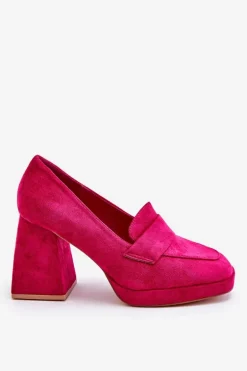 Zamszowe Czółenka Na Masywnym Obcasie I Platformie Fuksja Adriel
