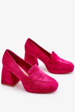 Zamszowe Czółenka Na Masywnym Obcasie I Platformie Fuksja Adriel