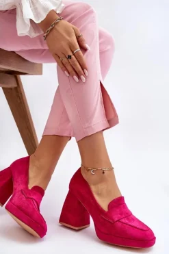 Zamszowe Czółenka Na Masywnym Obcasie I Platformie Fuksja Adriel