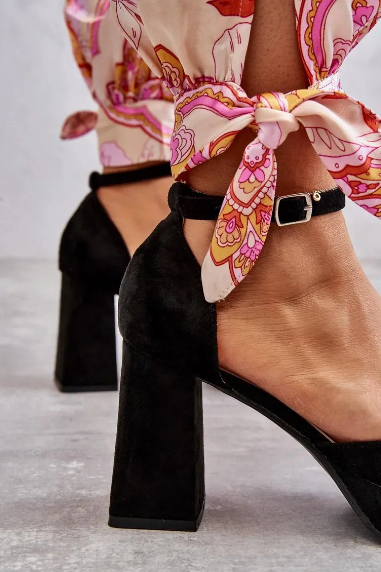 Zamszowe Czółenka Na Masywnym Obcasie I Platformie Czarne Diame