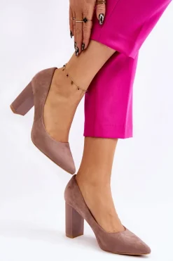 Zamszowe Czółenka Na Modnym Obcasie Beżowe Estellia