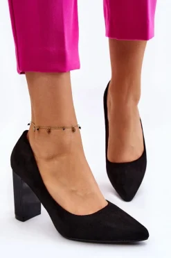 Zamszowe Czółenka Na Modnym Obcasie Czarne Estellia