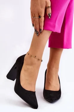 Zamszowe Czółenka Na Modnym Obcasie Czarne Estellia