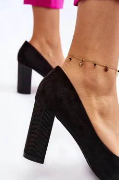 Zamszowe Czółenka Na Modnym Obcasie Czarne Estellia