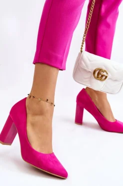 Zamszowe Czółenka Na Modnym Obcasie Fuksja Estellia