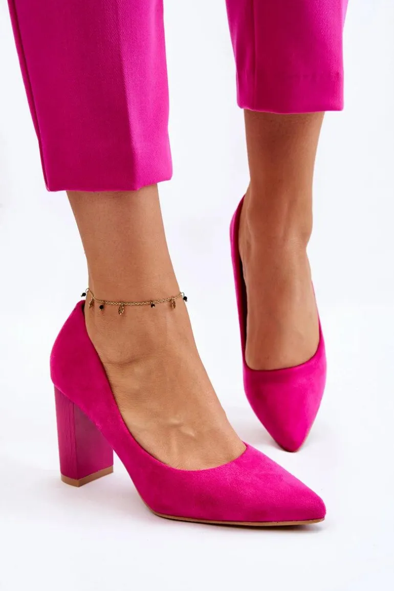 Zamszowe Czółenka Na Modnym Obcasie Fuksja Estellia