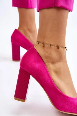 Zamszowe Czółenka Na Modnym Obcasie Fuksja Estellia