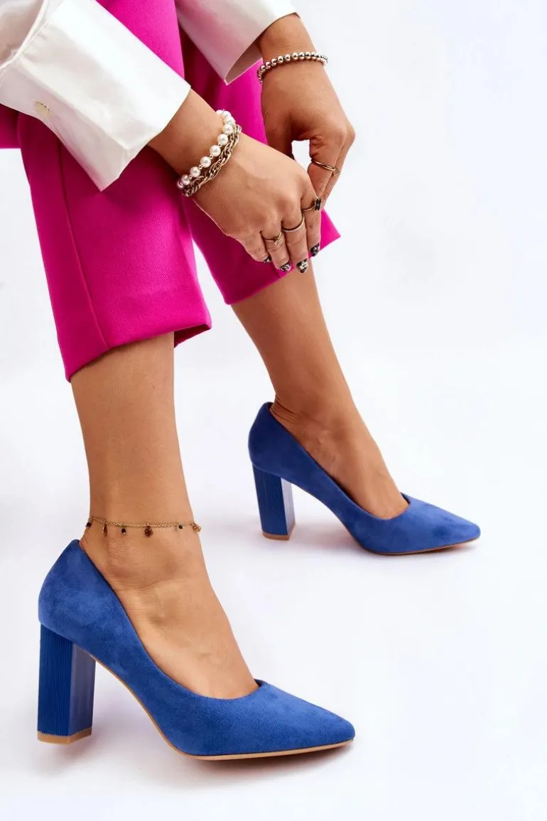 Zamszowe Czółenka Na Modnym Obcasie Niebieskie Estellia