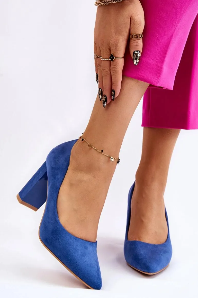 Zamszowe Czółenka Na Modnym Obcasie Niebieskie Estellia