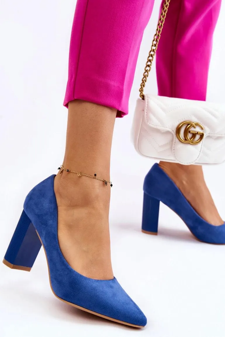 Zamszowe Czółenka Na Modnym Obcasie Niebieskie Estellia