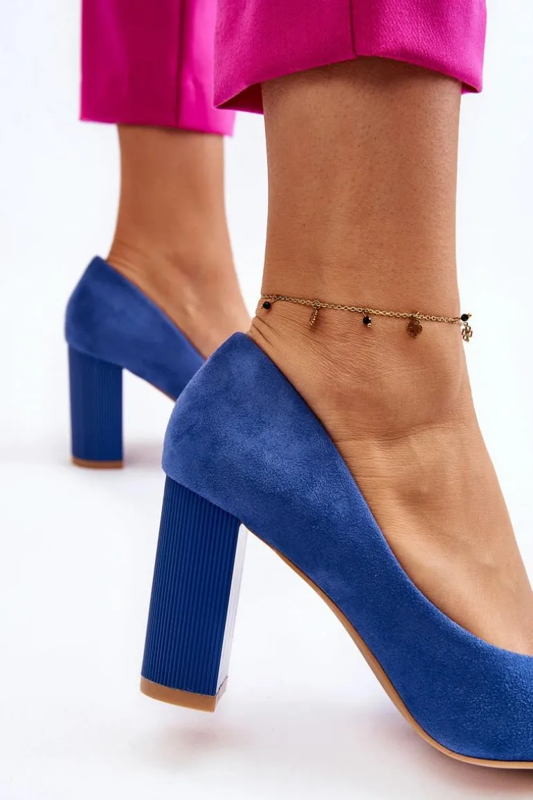 Zamszowe Czółenka Na Modnym Obcasie Niebieskie Estellia