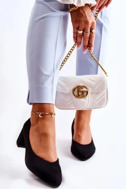 Zamszowe Czółenka Na Niskim Słupku Czarne Torino