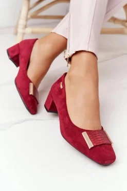 Zamszowe Czółenka Na Obcasie Sergio Leone PB142 Bordowe