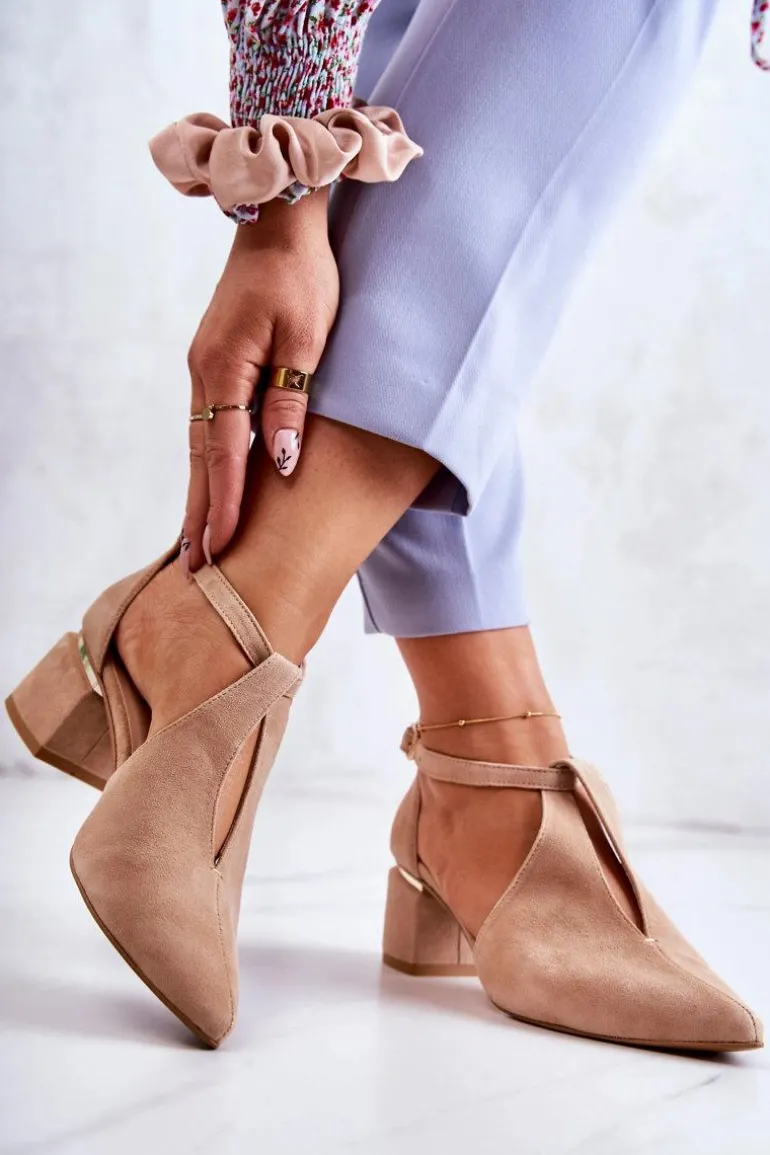 Zamszowe Czółenka Na Obcasie Laura Messi 2309 Jasnobeżowe