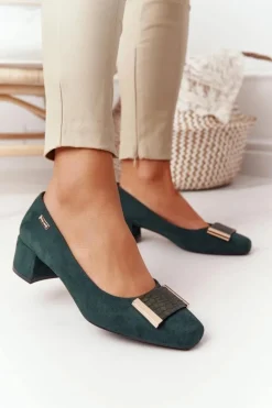 Zamszowe Czółenka Na Obcasie Sergio Leone PB142 Zielone