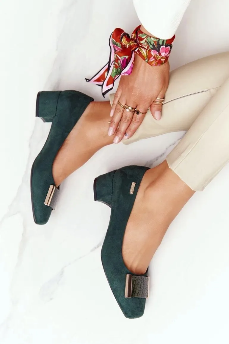 Zamszowe Czółenka Na Obcasie Sergio Leone PB142 Zielone